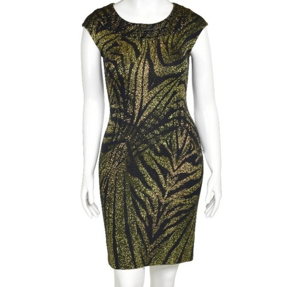 St. John Dresses & Skirts - St. John’s Palm Leaf Sheath Dress with Studded Neckline